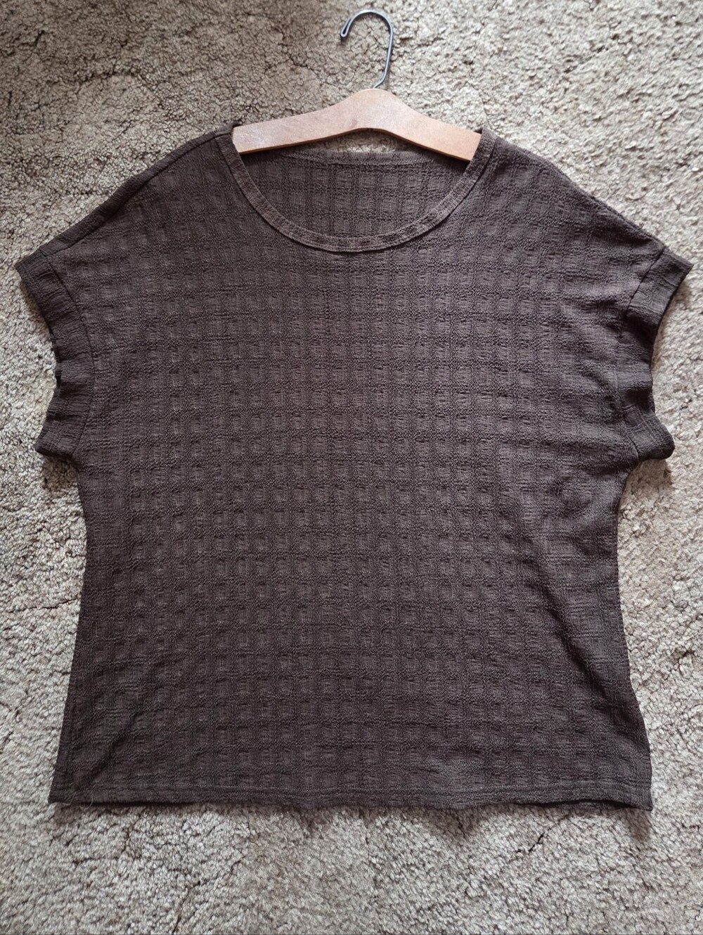 Brown Waffle Knit Short Sleeve Tee